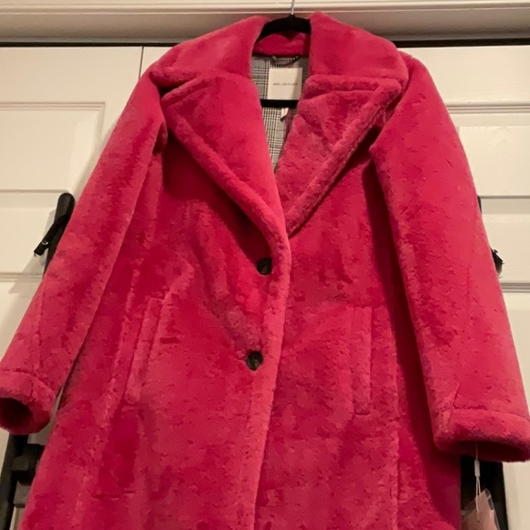 🆕AVEC LES FILLES WARM RICH FUSCIA HOT PINK BONDED FAUX FUR TRENCH TEDDY COAT - Picture 8 of 16